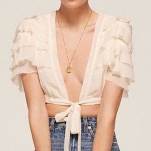 REFORMATION RUFFLE TIE CROP BLOUSE